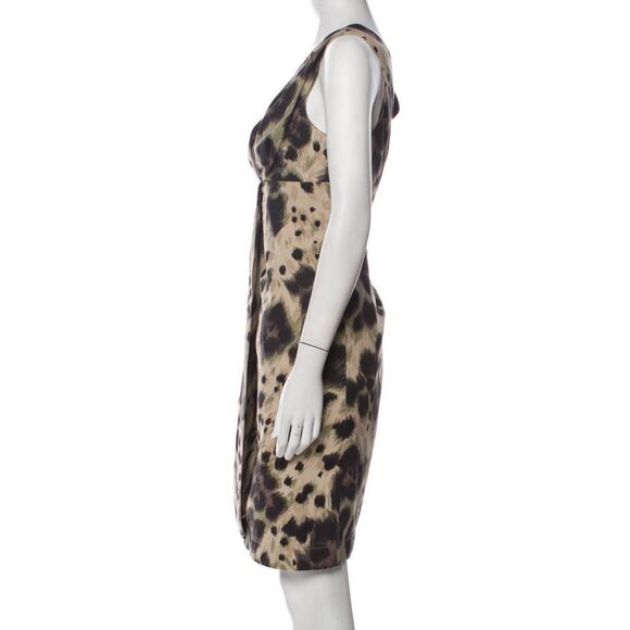 RED Valentino Khaki Green Beige Black Leopard Print Faux Wrap Sheath Dress 46/8 - Picture 2 of 9